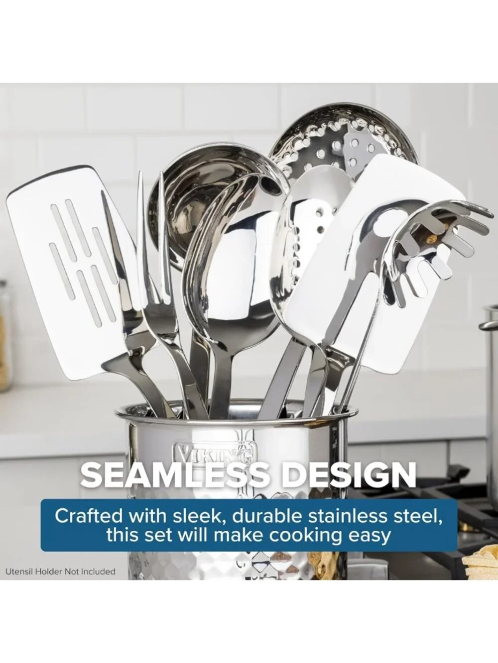 8-Piece Stainless Steel Cooking Utensil Set - Spatulas, Spoons, Ladle & More!